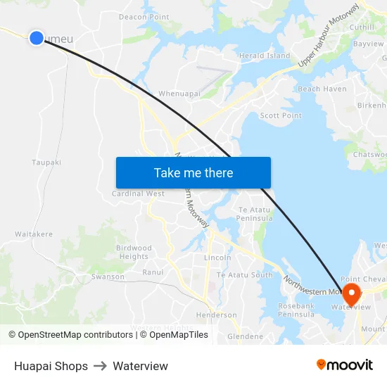 Huapai Shops to Waterview map