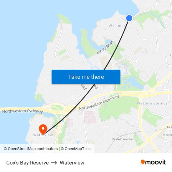 Cox's Bay Reserve to Waterview map