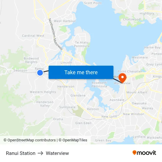 Ranui Station to Waterview map