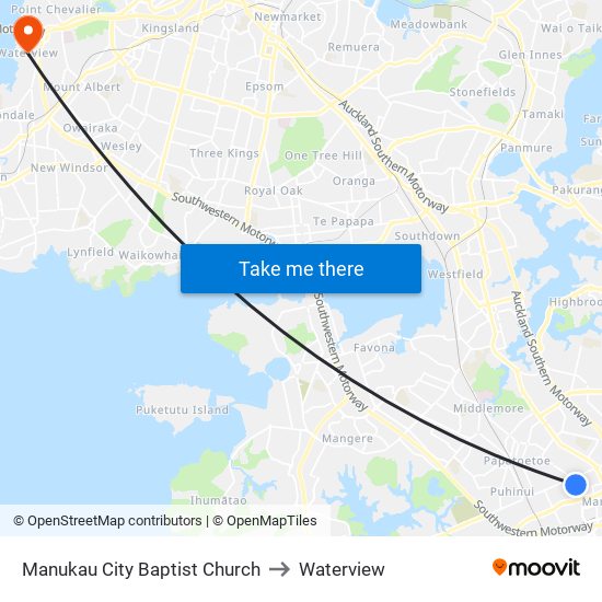 Manukau City Baptist Church to Waterview map