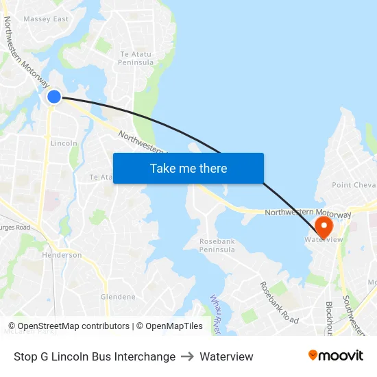 Stop G Lincoln Bus Interchange to Waterview map