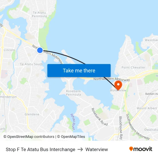 Stop F Te Atatu Bus Interchange to Waterview map