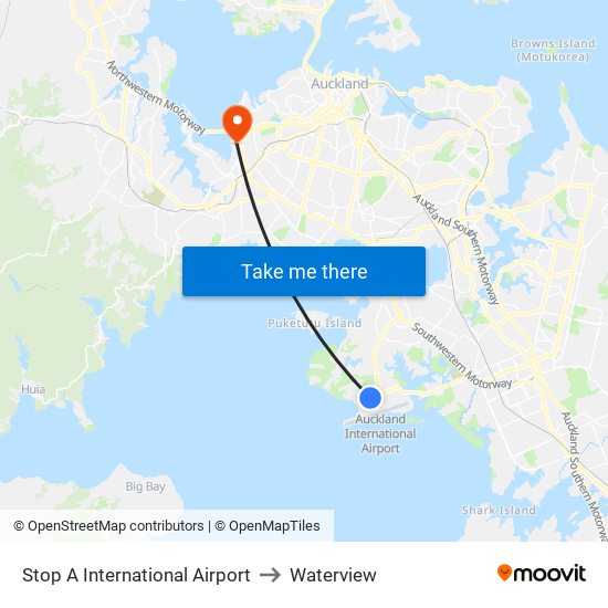 Stop A International Airport to Waterview map