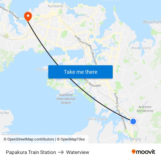 Papakura Train Station to Waterview map