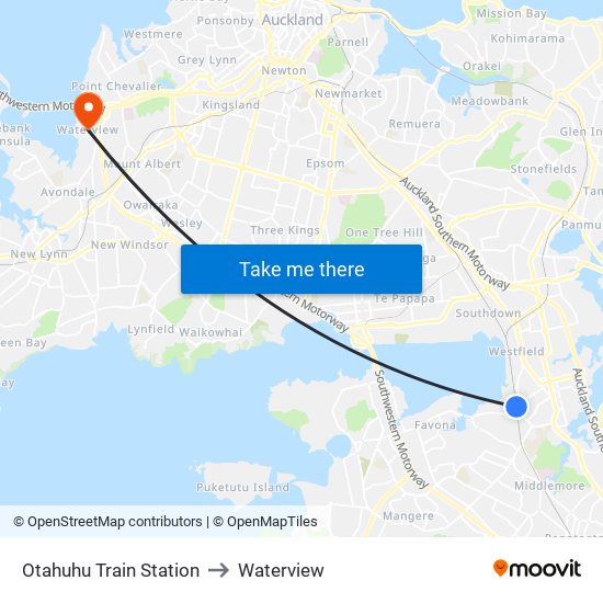 Otahuhu Train Station to Waterview map