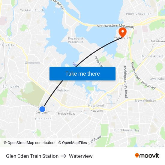 Glen Eden Train Station to Waterview map
