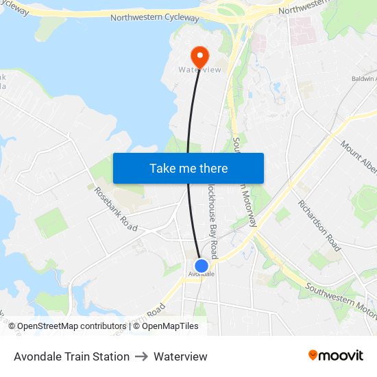 Avondale Train Station to Waterview map
