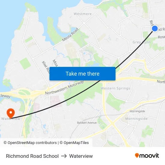 Richmond Road School to Waterview map
