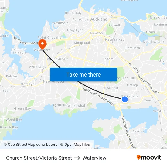 Church Street/Victoria Street to Waterview map