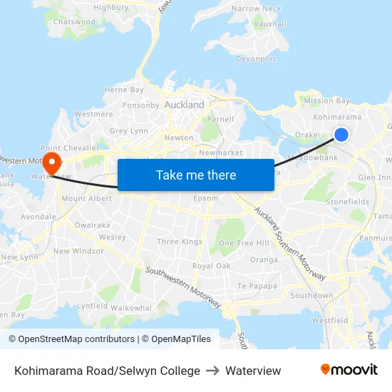 Kohimarama Road/Selwyn College to Waterview map