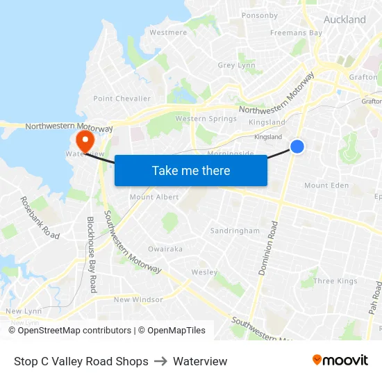 Stop C Valley Road Shops to Waterview map