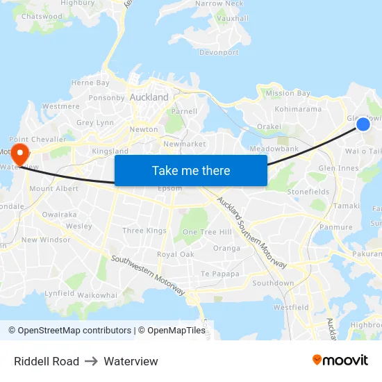 Riddell Road to Waterview map