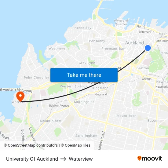 University Of Auckland to Waterview map