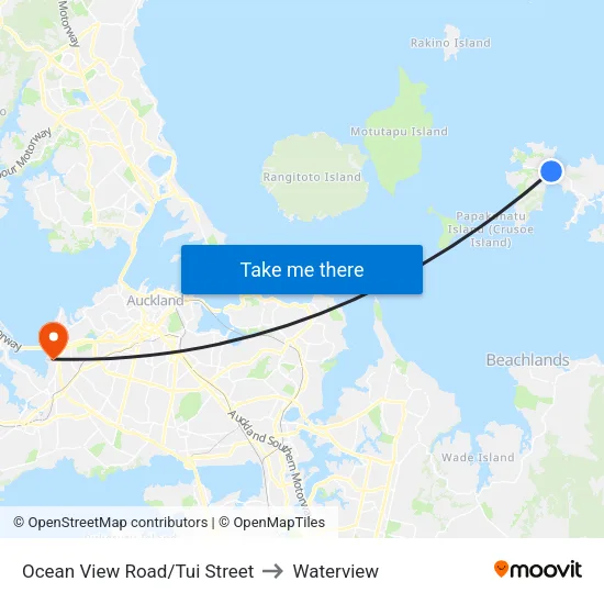 Ocean View Road/Tui Street to Waterview map
