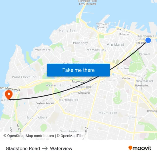 Gladstone Road to Waterview map