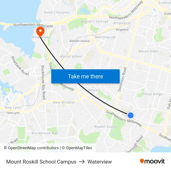 Mount Roskill School Campus to Waterview map