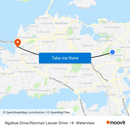 Ngahue Drive/Norman Lesser Drive to Waterview map