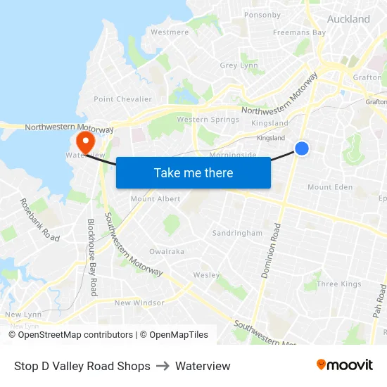Stop D Valley Road Shops to Waterview map