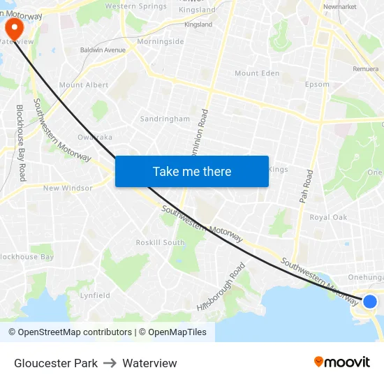 Gloucester Park to Waterview map