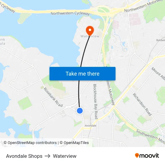 Avondale Shops to Waterview map