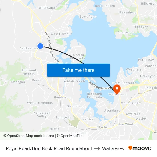 Royal Road/Don Buck Road Roundabout to Waterview map