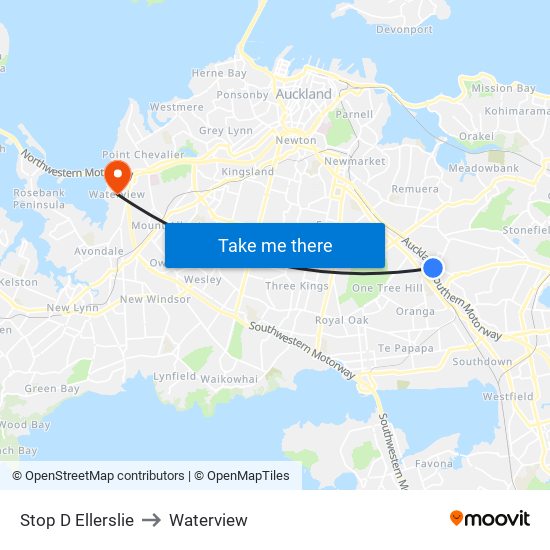 Stop D Ellerslie to Waterview map