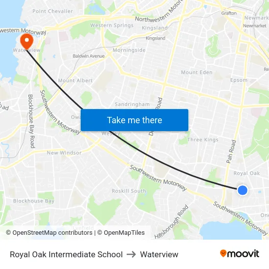 Royal Oak Intermediate School to Waterview map