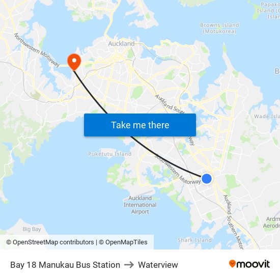 Bay 18 Manukau Bus Station to Waterview map