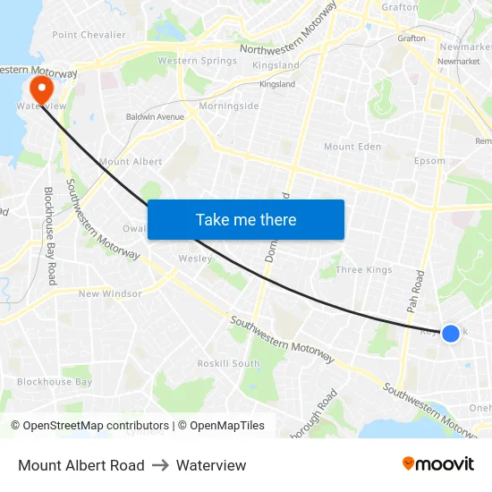 Mount Albert Road to Waterview map