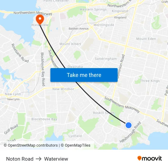 Noton Road to Waterview map