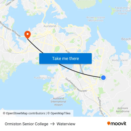 Ormiston Senior College to Waterview map