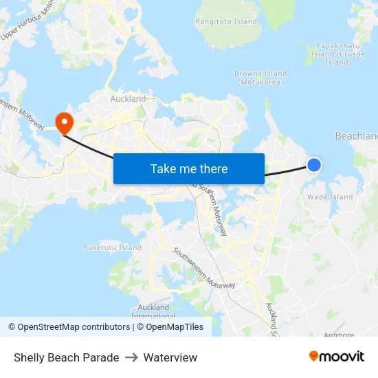 Shelly Beach Parade to Waterview map