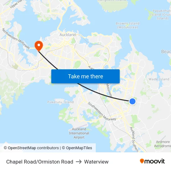 Chapel Road/Ormiston Road to Waterview map