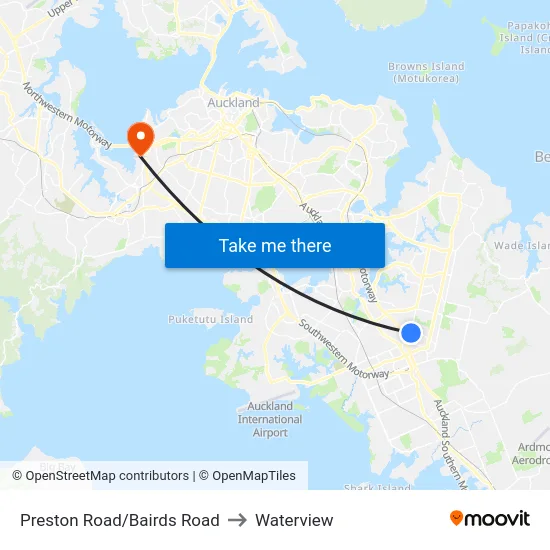 Preston Road/Bairds Road to Waterview map