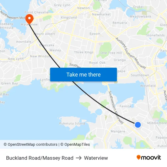 Buckland Road/Massey Road to Waterview map