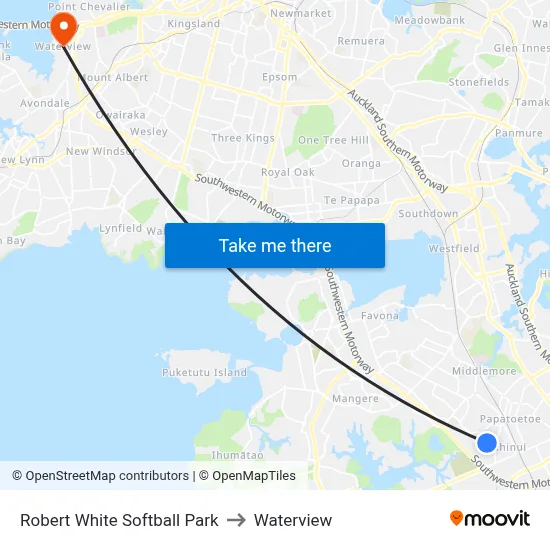 Robert White Softball Park to Waterview map
