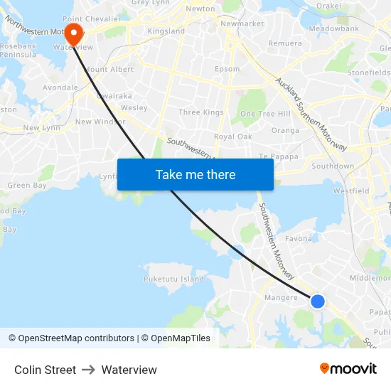 Colin Street to Waterview map