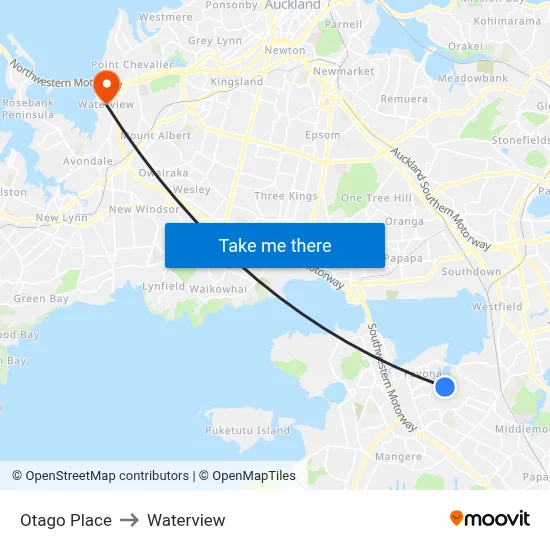Otago Place to Waterview map