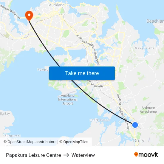 Papakura Leisure Centre to Waterview map