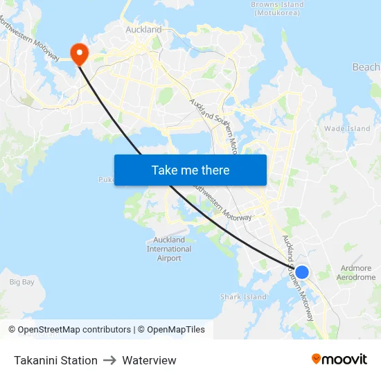 Takanini Station to Waterview map