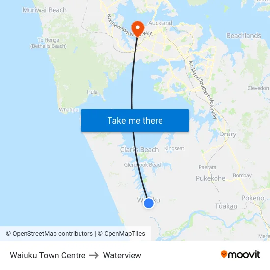 Waiuku Town Centre to Waterview map