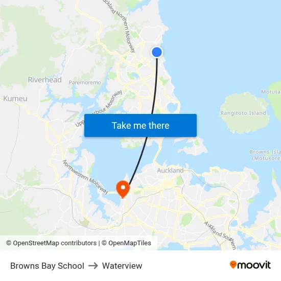 Browns Bay School to Waterview map