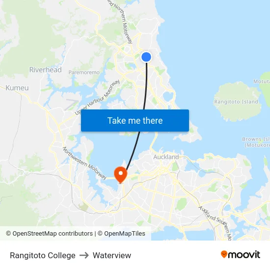 Rangitoto College to Waterview map