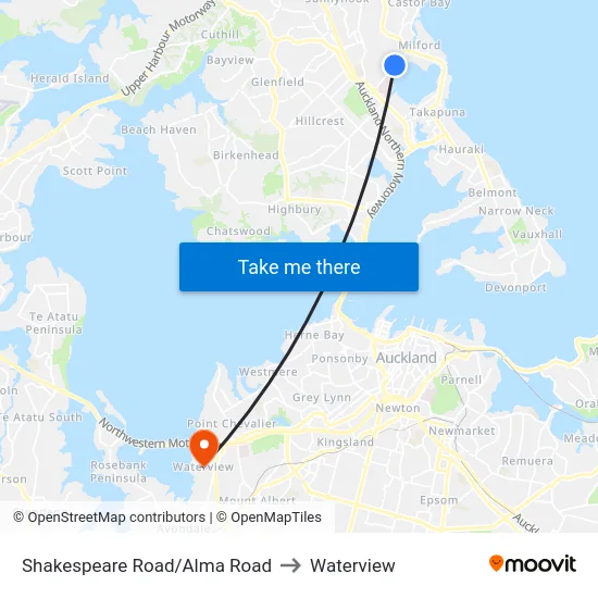 Shakespeare Road/Alma Road to Waterview map