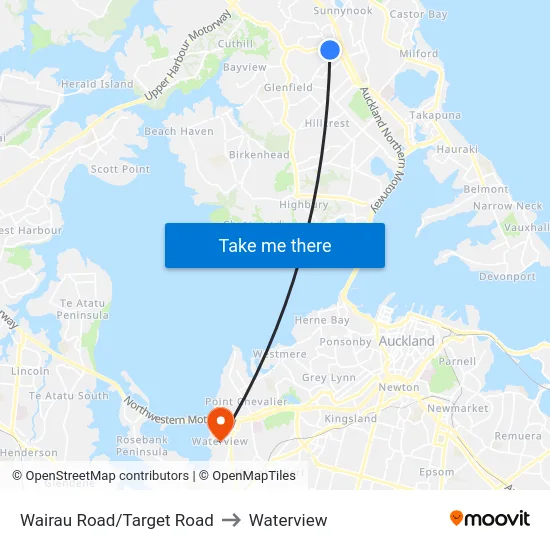 Wairau Road/Target Road to Waterview map