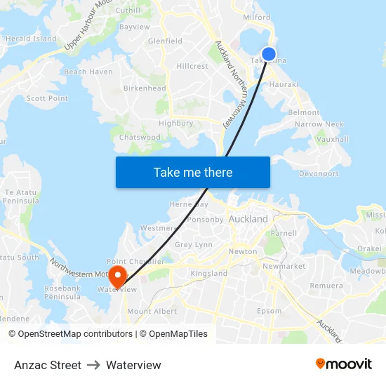 Anzac Street to Waterview map