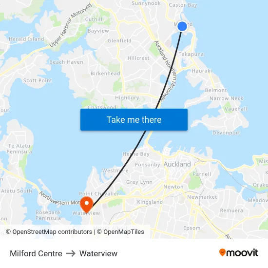 Milford Centre to Waterview map