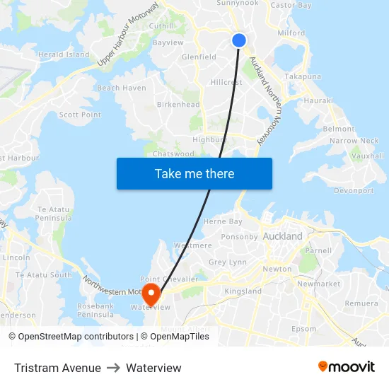 Tristram Avenue to Waterview map