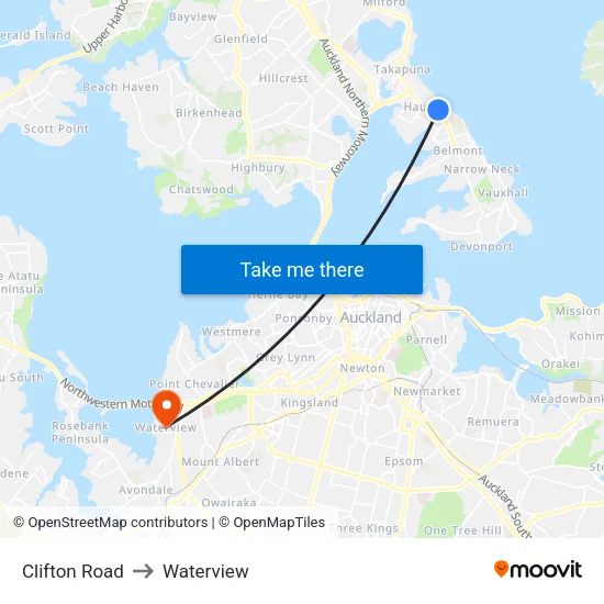 Clifton Road to Waterview map