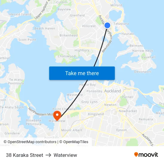 38 Karaka Street to Waterview map